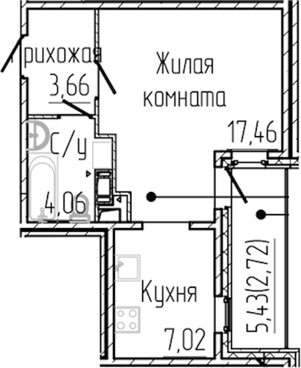 Квартира студия 34.92 м², 4/8 эт., ЖК «SERTOLOVO PARK»